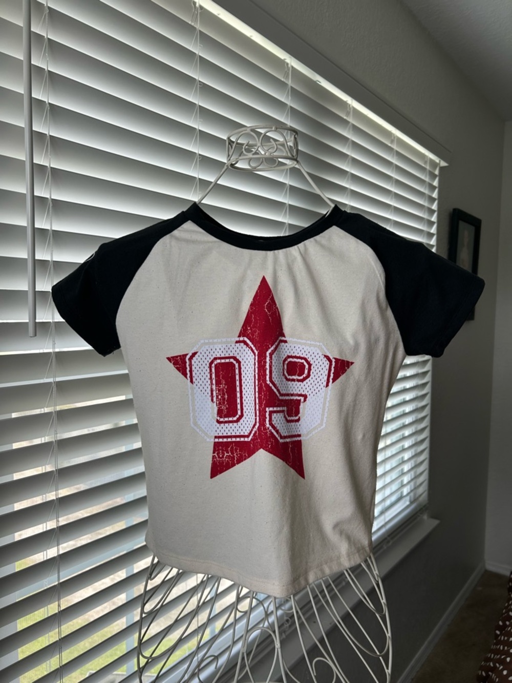 Jaded London Black & White Crop Tee with Red Star '09 Graphic
